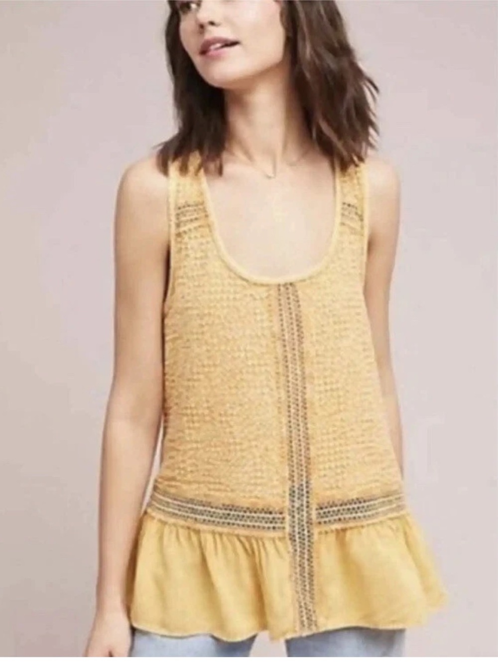 ANTHROPOLOGIE  ERI + ALI LARGE YELLOW GOLD MARIGOLD SAVOIA FLOUNCE TOP SMALL